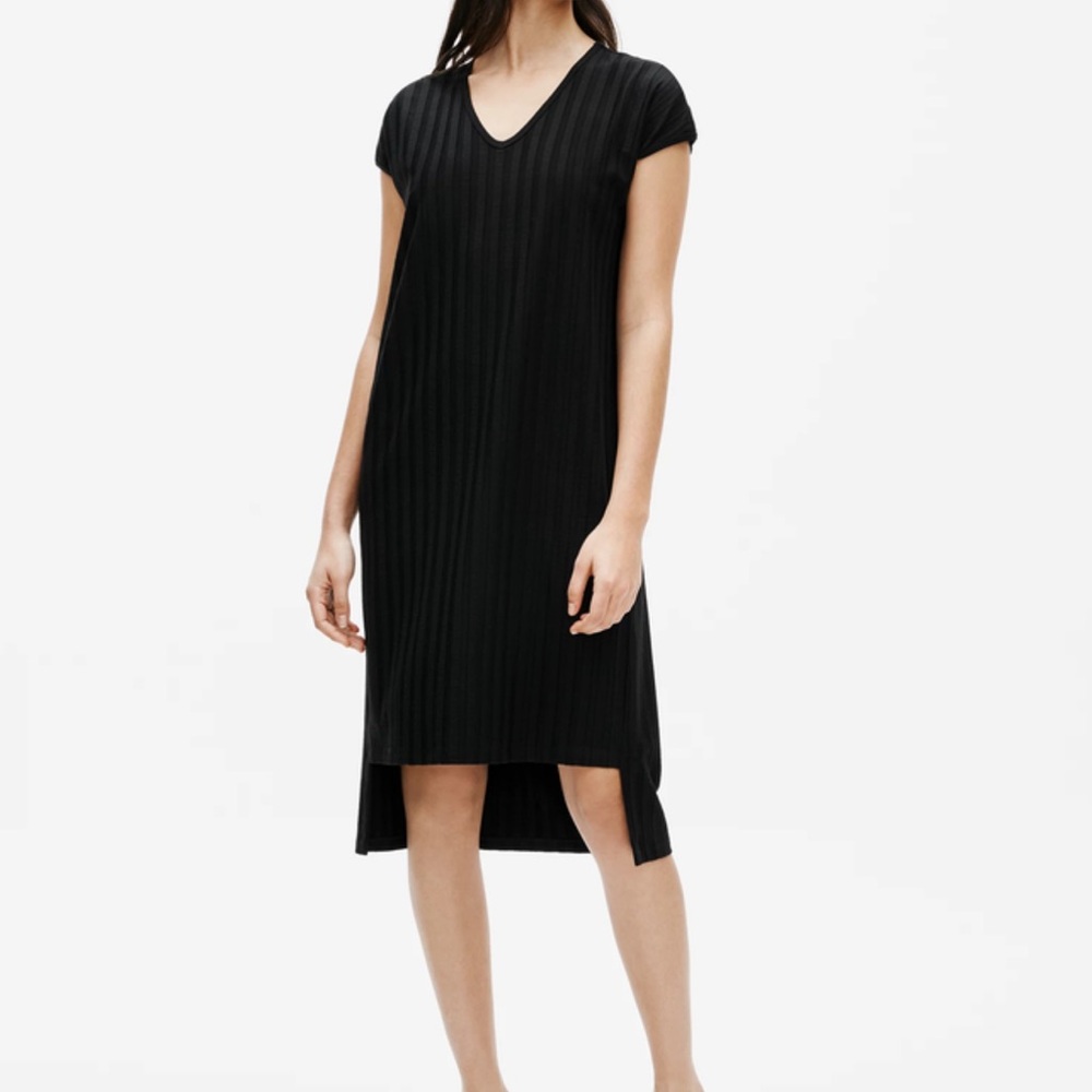 Eileen Fisher Black V-Neck Wide rib Stretch knit Dress Ladies size XL NWT